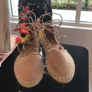 Bamboo Espadrilles w/ multi color Pom Pom lace up